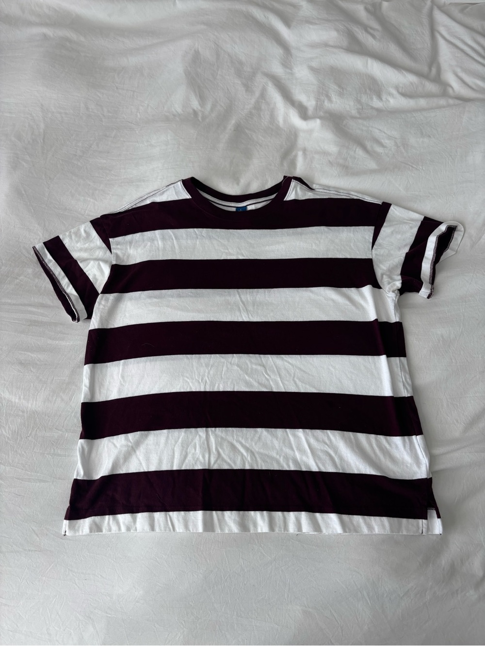 Old Navy Burgundy & White Striped Tee Large Tall - Picture 2 of 5